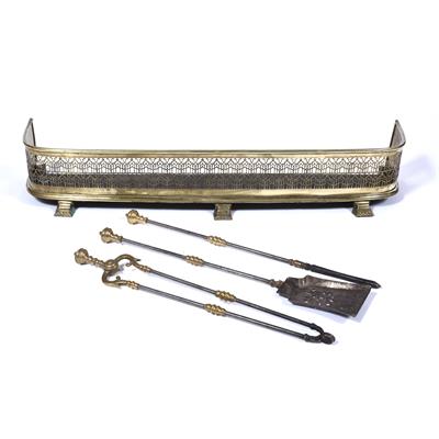 Lot 352 - Set of three brass and steel fire irons