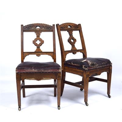 Lot 375 - Pair of oak side/hall chairs