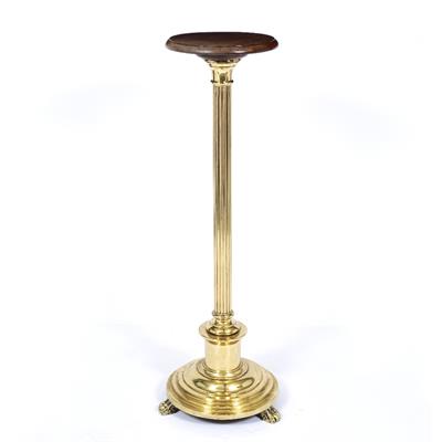 Lot 5 - A CIRCULAR MAHOGANY AND BRASS STAND OR TORCHIERE