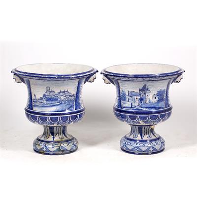 Lot 13 - A PAIR OF LARGE CONTINENTAL TIN GLAZED VASES