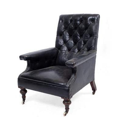 Lot 30 - A VICTORIAN LEATHER UPHOLSTERED DEEP ARMCHAIR
