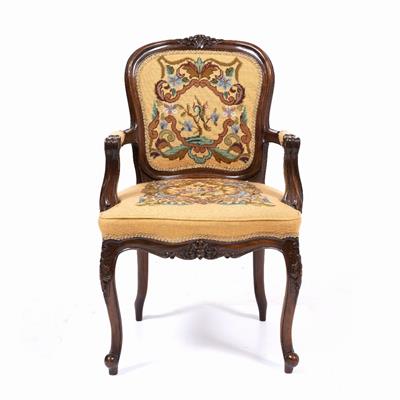 Lot 52 - A CONTINENTAL MAHOGANY FAUTEUIL OPEN ARMCHAIR