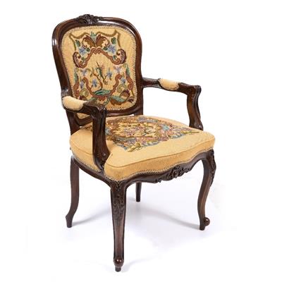 Lot 52 - A CONTINENTAL MAHOGANY FAUTEUIL OPEN ARMCHAIR