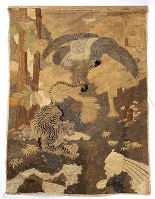 Lot 55 - AN ANTIQUE JAPANESE WOVEN PANEL