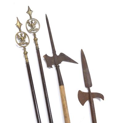 Lot 60 - TWO OLD DECORATIVE IRON HALBERDS