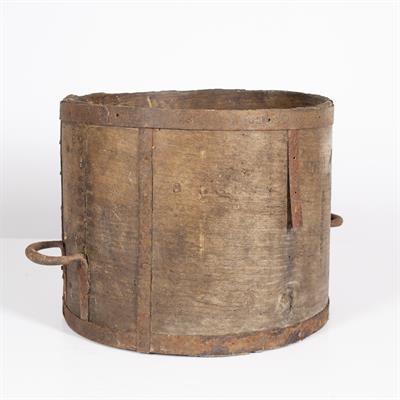 Lot 65 - A VICTORIAN ELM AND IRON BOUND DRY MEASURE