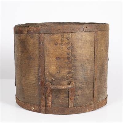 Lot 65 - A VICTORIAN ELM AND IRON BOUND DRY MEASURE