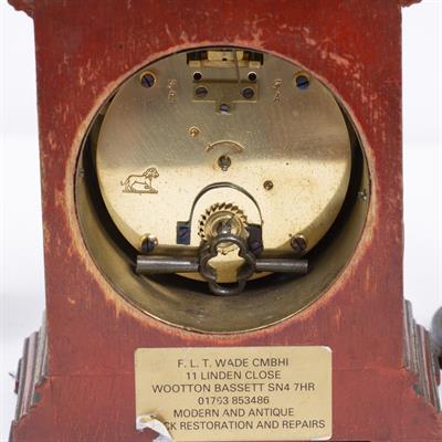 Lot 67 - A GEORGIAN STYLE RED LACQUERED MANTLE TIMEPIECE