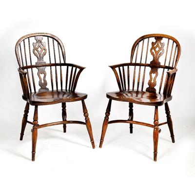 Lot 69 - A PAIR OF LATE 20TH CENTURY ASH AND ELM WINDSOR ARMCHAIRS