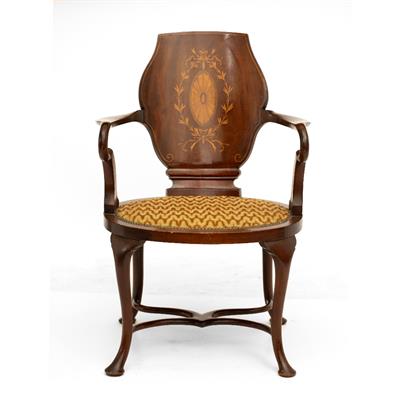 Lot 70 - AN EDWARDIAN MAHOGANY OPEN ARMCHAIR