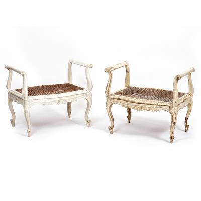 Lot 71 - A PAIR OF LATE 19TH / EARLY 20TH CENTURY WHITE PAINTED CARVED WOOD WINDOW SEATS