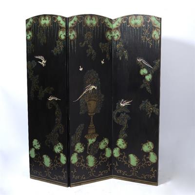 Lot 73 - A PAINTED THREE FOLD DRAUGHT SCREEN