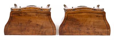 Lot 80 - A PAIR OF CONTINENTAL WALNUT BOMBE SMALL COMMODES OR SIDE TABLES