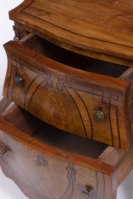 Lot 80 - A PAIR OF CONTINENTAL WALNUT BOMBE SMALL COMMODES OR SIDE TABLES