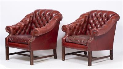 Lot 86 - A PAIR OF RED LEATHER ARMCHAIRS