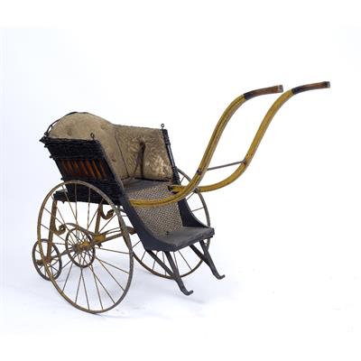 Lot 88 - AN EARLY VICTORIAN IRON PAINTED WOOD AND WICKER CHILD'S PRAM