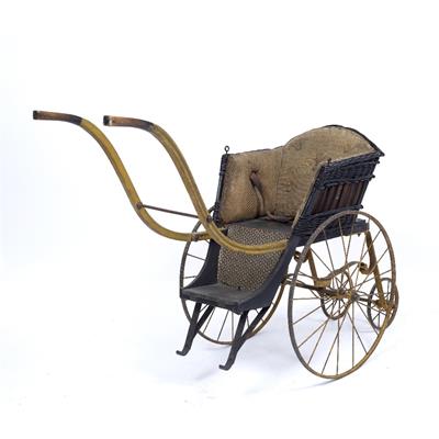 Lot 88 - AN EARLY VICTORIAN IRON PAINTED WOOD AND WICKER CHILD'S PRAM