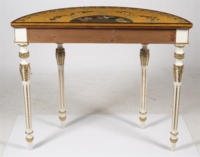 Lot 91 - A PAIR OF GEORGE III STYLE SEMI CIRCULAR CONSOLE TABLES