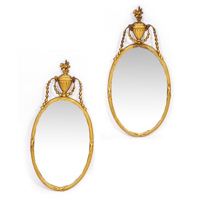 Lot 102 - A PAIR OF NEO CLASSICAL STYLE OVAL MIRRORS