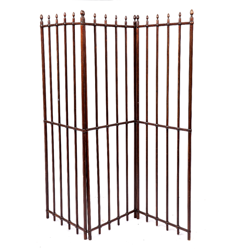 Lot 109 - A STAINED PINE THREE FOLD SCREEN