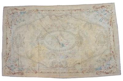 Lot 110 - A GOLD GROUND AUBUSSON STYLE NEEDLEWORK RUG