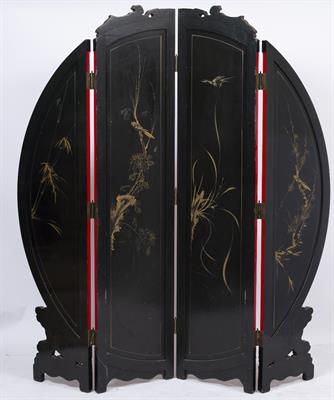Lot 115 - A JAPANESE STYLE RED LACQUERED MOON SCREEN