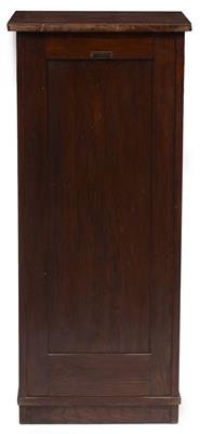 Lot 120 - A LATE VICTORIAN OR EDWARDIAN OAK TAMBOUR FRONTED TALL NARROW FILING CABINET