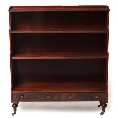 Lot 128 - A REGENCY STYLE MAHOGANY WATERFALL BOOKCASE