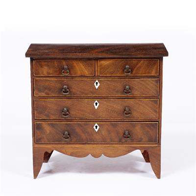 Lot 131 - A VICTORIAN MAHOGANY MINIATURE CHEST