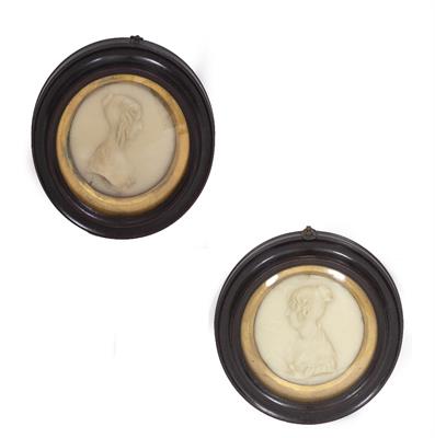 Lot 135 - A PAIR OF EARLY 19TH CENTURY  WAX RELIEF PORTRAIT MEDALLIONS