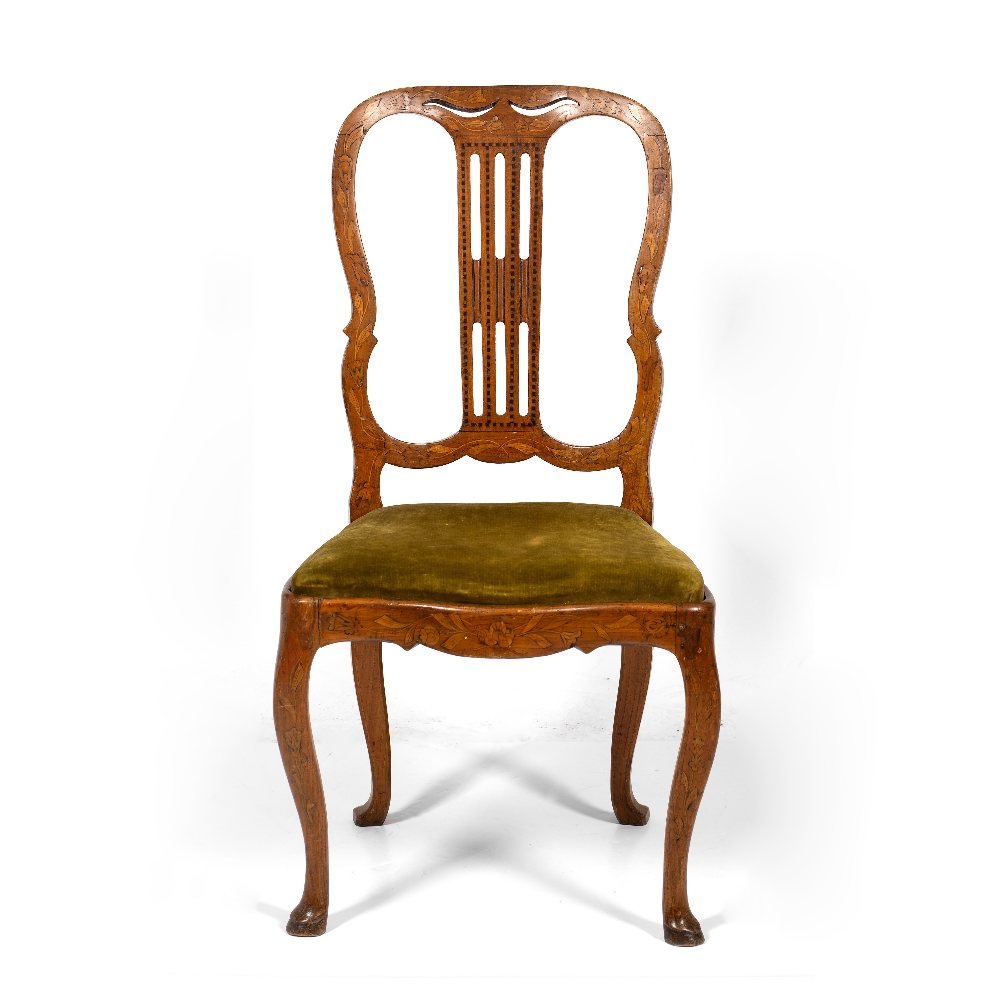 Lot 139 - AN 18TH CENTURY DUTCH ELM MARQUETRY INLAID SIDE CHAIR
