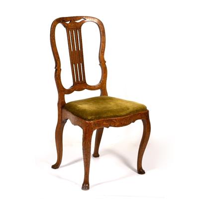 Lot 139 - AN 18TH CENTURY DUTCH ELM MARQUETRY INLAID SIDE CHAIR