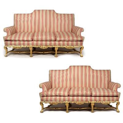 Lot 146 - AN ANTIQUE CHIPPENDALE STYLE GILT THREE SEATER SOFA