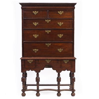 Lot 148 - A GEORGE III OAK CHEST ON STAND