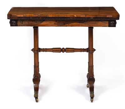 Lot 153 - A WILLIAM IV ROSEWOOD RECTANGULAR TOPPED FOLD OVER CARD TABLE