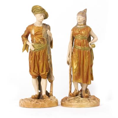 Lot 167 - A PAIR OF VICTORIAN WORCESTER BLUSH IVORY FIGURINES