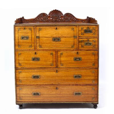 Lot 168 - A LATE 19TH CENTURY CAMPHOR WOOD CAMPAIGN SECRETAIRE CHEST