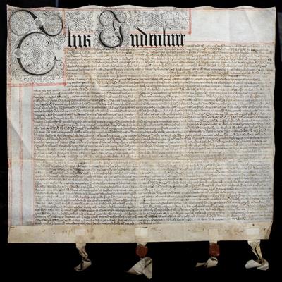 Lot 179 - A 17TH CENTURY FRAMED INDENTURE ON VELLUM