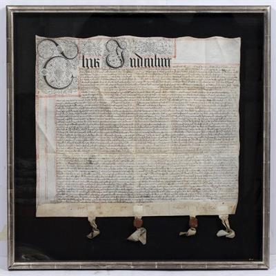 Lot 179 - A 17TH CENTURY FRAMED INDENTURE ON VELLUM