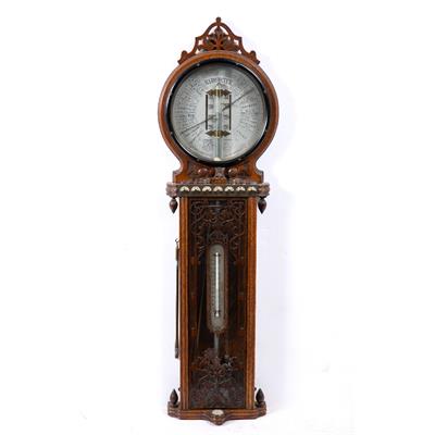 Lot 184 - A LATE VICTORIAN OAK CASED 'JOSEPH DAVIS & CO' AMERICAN FORECAST BAROMETER