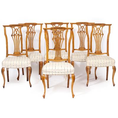 Lot 189 - A SET OF TWELVE CONTINENTAL BEECHWOOD DINING CHAIRS