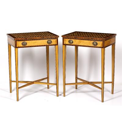 Lot 202 - A PAIR OF GEORGIAN STYLE PARQUETRY AND SATINWOOD LAMP TABLES