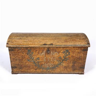 Lot 204 - A LARGE CONTINENTAL PAINTED PINE DOME TOP TRUNK