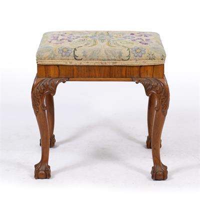 Lot 214 - A GEORGE III STYLE WALNUT DRESSING TABLE STOOL