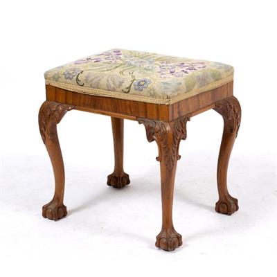 Lot 214 - A GEORGE III STYLE WALNUT DRESSING TABLE STOOL