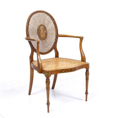 Lot 216 - AN EDWARDIAN HEPPLEWHITE STYLE PAINTED SATINWOOD SIDE CHAIR