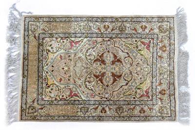 Lot 227 - A TURKISH HEREKE SILK PRAYER RUG