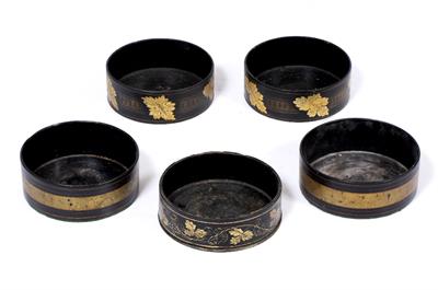 Lot 246 - TWO PAIRS OF REGENCY BLACK LACQUERED WINE BOTTLE COASTERS