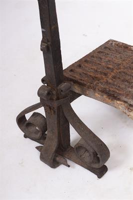 Lot 261 - A PAIR OF 17TH CENTURY WROUGHT IRON FIRE DOGS