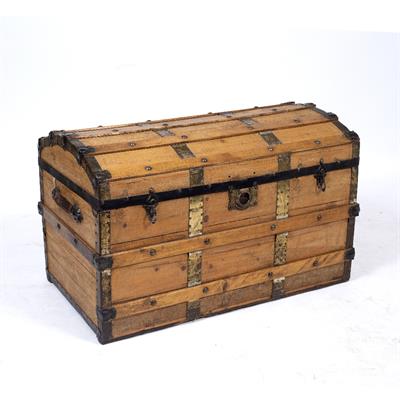 Lot 283 - A VICTORIAN DOME TOPPED IRON BOUND TRUNK